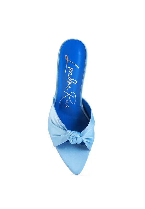 Size 6 Blue Satin Knot High Heel Sandals
