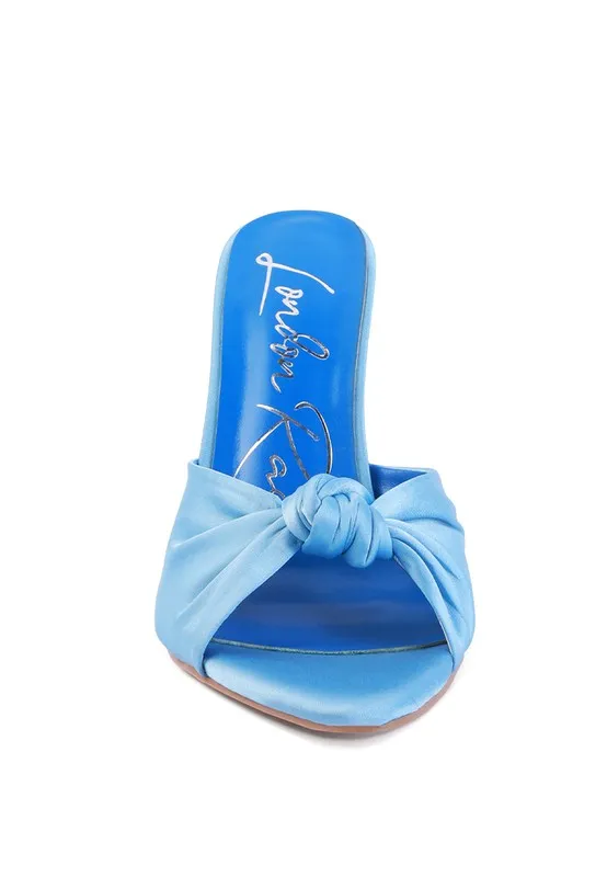 Size 6 Blue Satin Knot High Heel Sandals