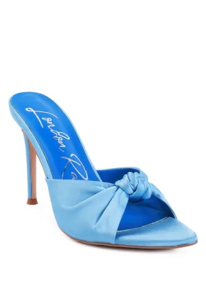 Size 6 Blue Satin Knot High Heel Sandals