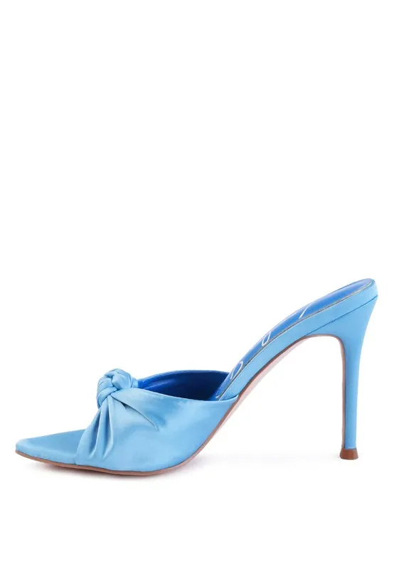 Size 6 Blue Satin Knot High Heel Sandals