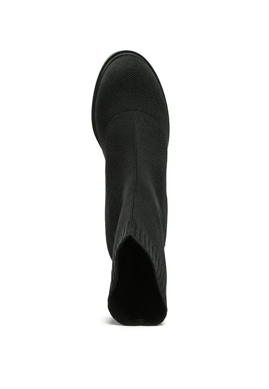 Size US 10 Black Zinnia Knitted Block Heeled Boots