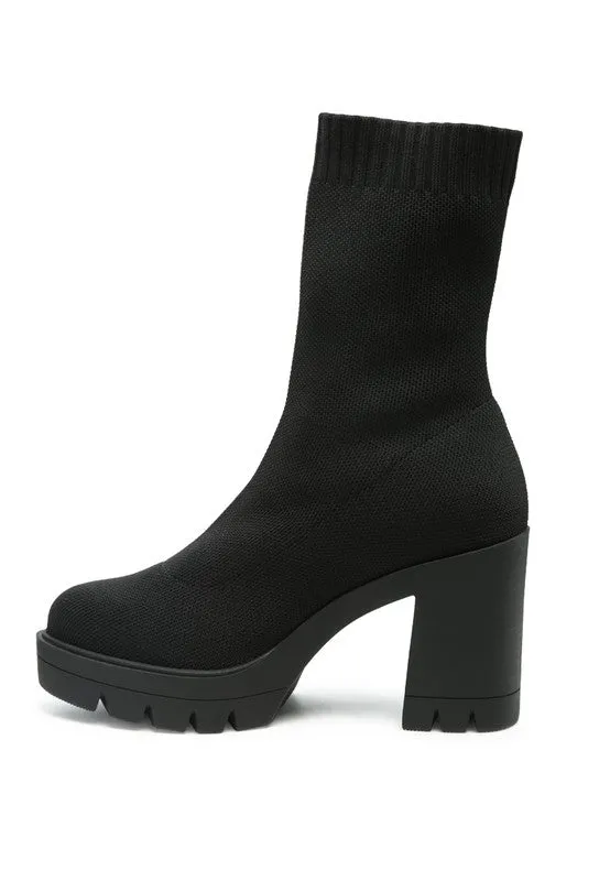 Size US 10 Black Zinnia Knitted Block Heeled Boots