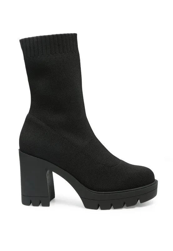 Size US 10 Black Zinnia Knitted Block Heeled Boots