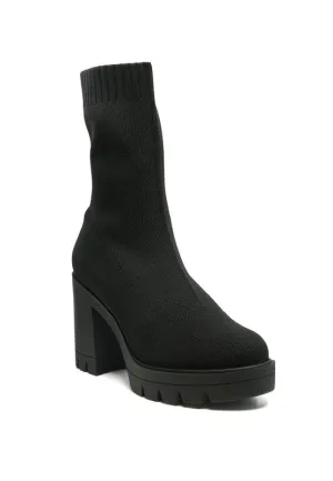 Size US 10 Black Zinnia Knitted Block Heeled Boots