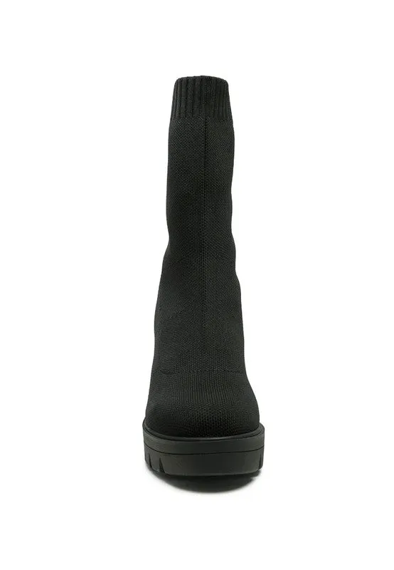 Size US 10 Black Zinnia Knitted Block Heeled Boots