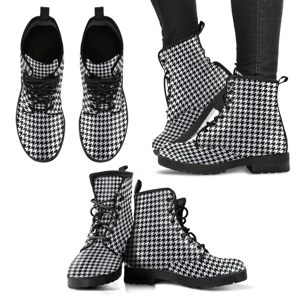 Small Houndstooth Pattern Ankle Boots