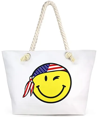 Smiley Face Beach Tote by Funky Junque