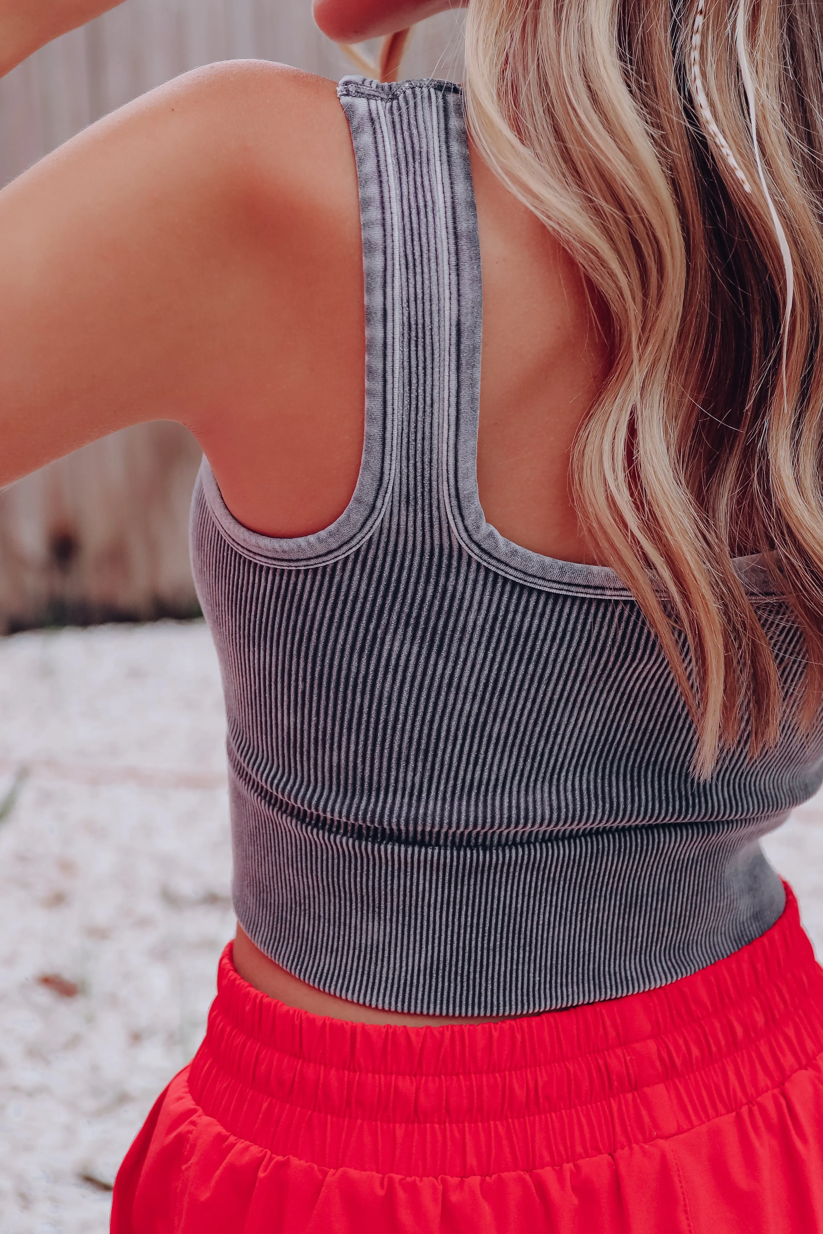 Square Neck Ribbed Crop Tank - Ash Grey