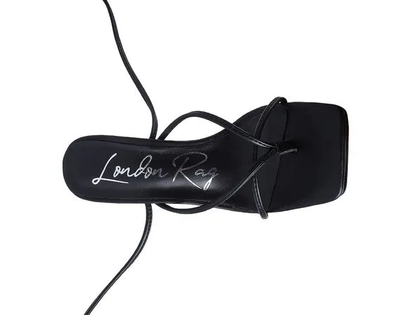 Square Toe Lace Up Block High Heel Sandal 4.7"