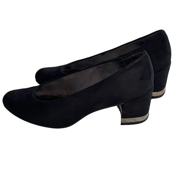 Stuart Weitzman Laney Black Suade Block Heels Closed Toe 6.5