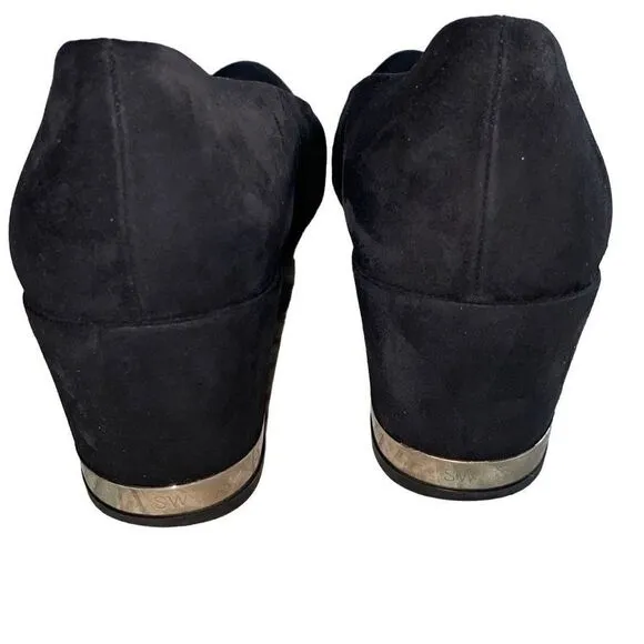 Stuart Weitzman Laney Black Suade Block Heels Closed Toe 6.5