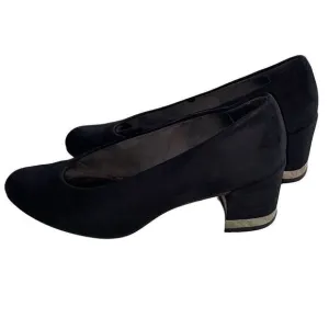 Stuart Weitzman Laney Black Suade Block Heels Closed Toe 6.5
