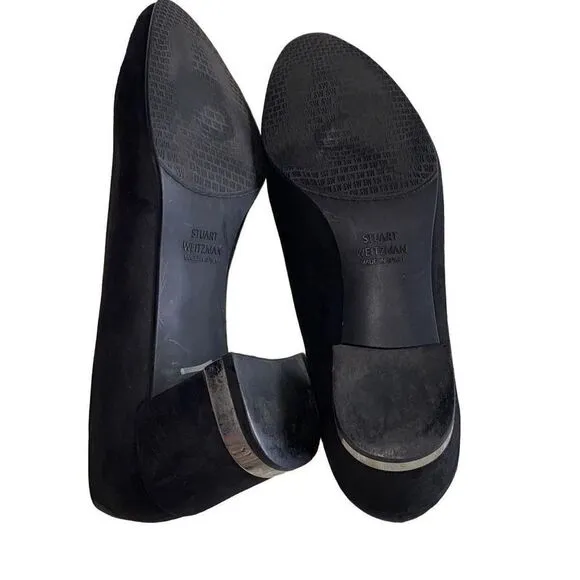Stuart Weitzman Laney Black Suade Block Heels Closed Toe 6.5