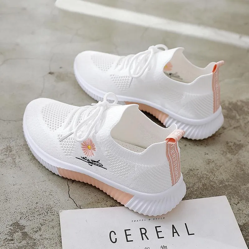 Summer Women's Mesh Breathable Casual Shoes Small Daisy Embroidered Sneakers Running Net Shoes