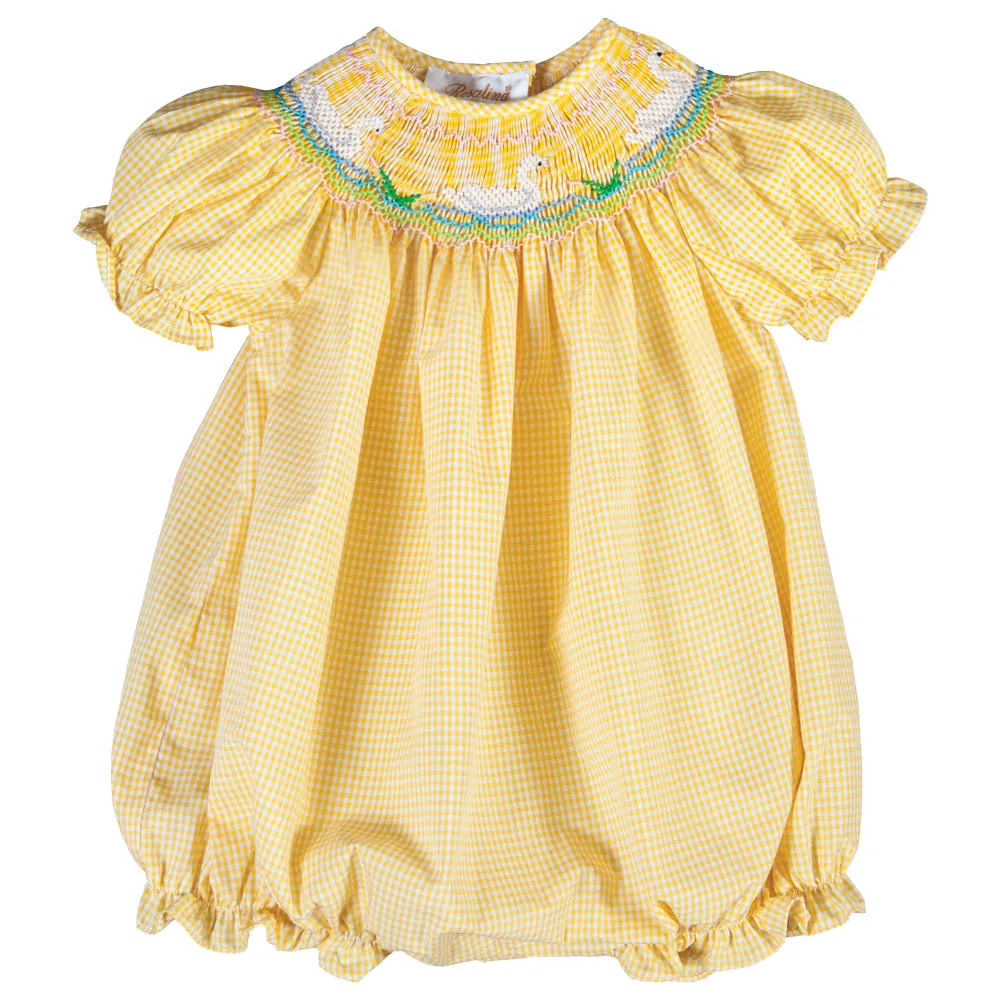 Swan Bevy Yellow Gingham Smocked Girl Bubble