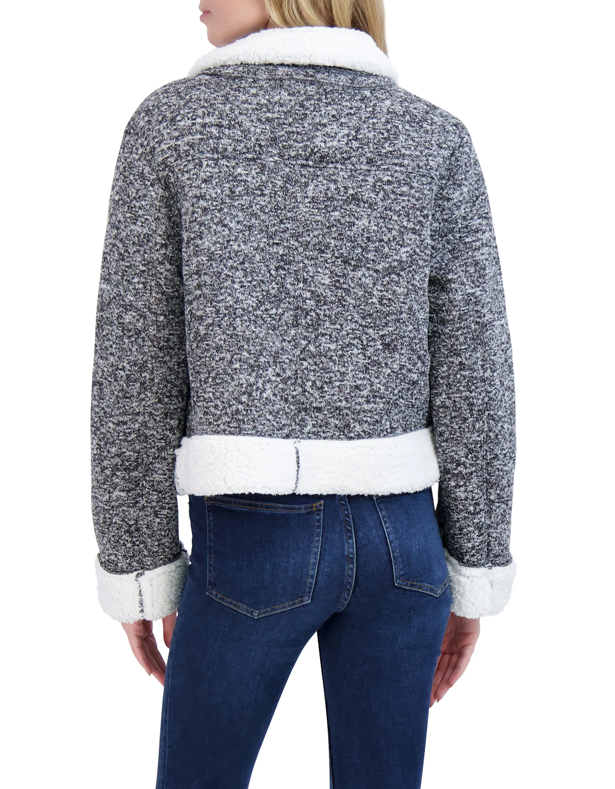 Sweater Bonded to Sherpa - CF Zip Moto with Detach Hood