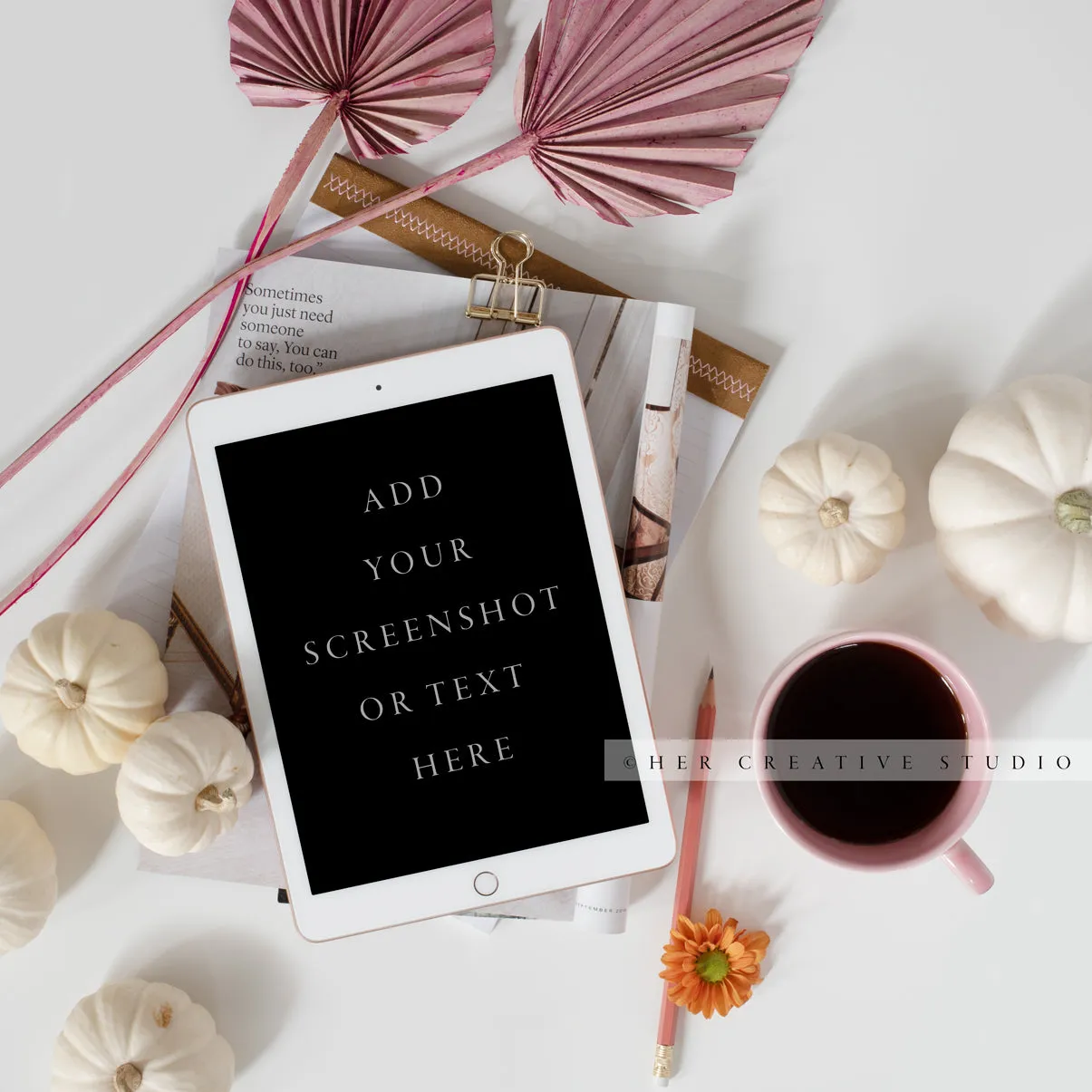 Tablet, Pumpkin & Coffee. Digital Stock Image.