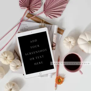 Tablet, Pumpkin & Coffee. Digital Stock Image.