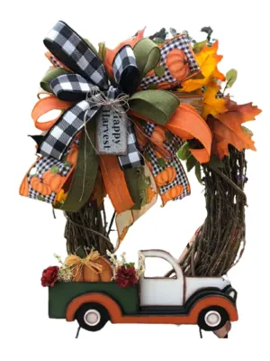 Thanksgiving and Fall Farmhouse Pumpkin Cart Wreath Decor