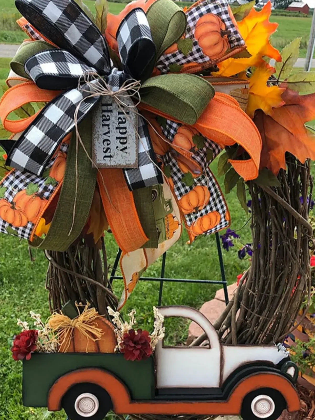 Thanksgiving and Fall Farmhouse Pumpkin Cart Wreath Decor