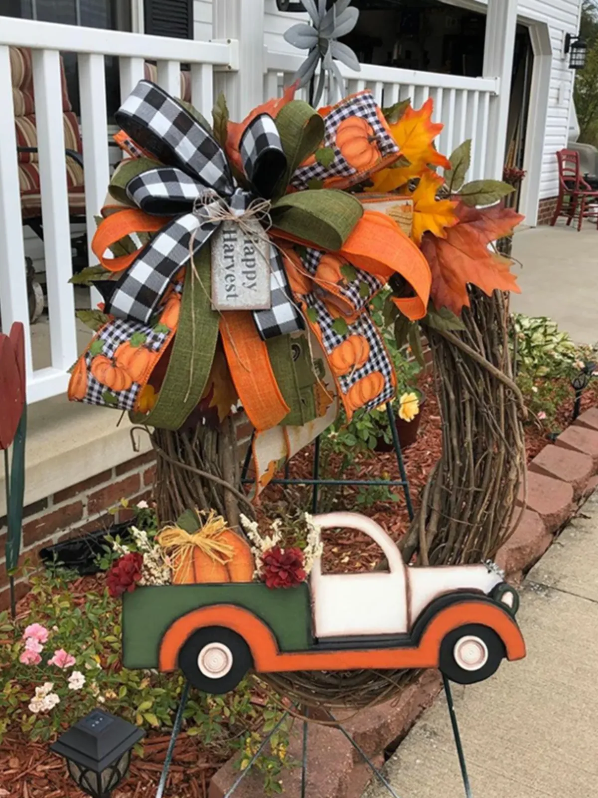 Thanksgiving and Fall Farmhouse Pumpkin Cart Wreath Decor