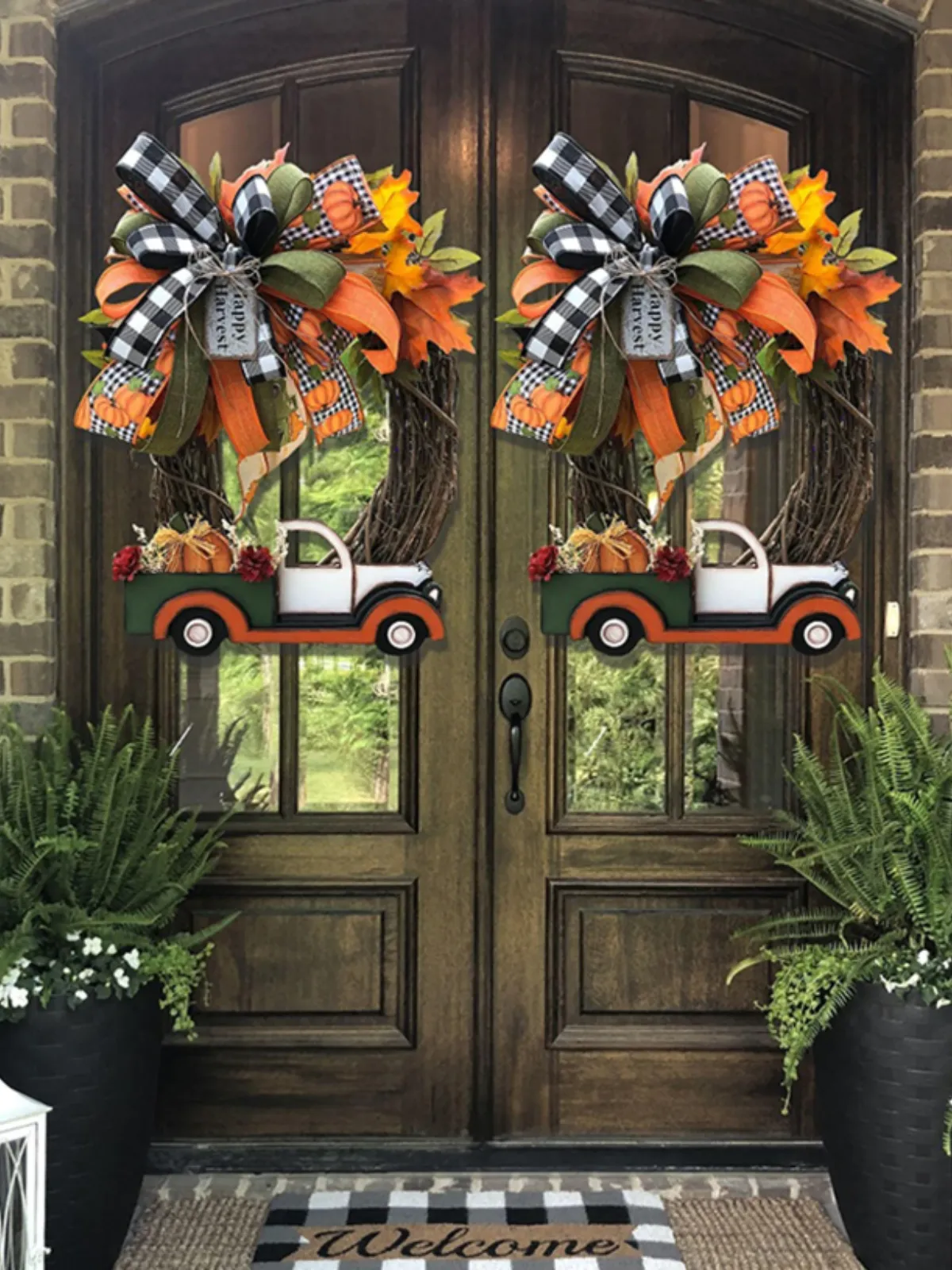 Thanksgiving and Fall Farmhouse Pumpkin Cart Wreath Decor