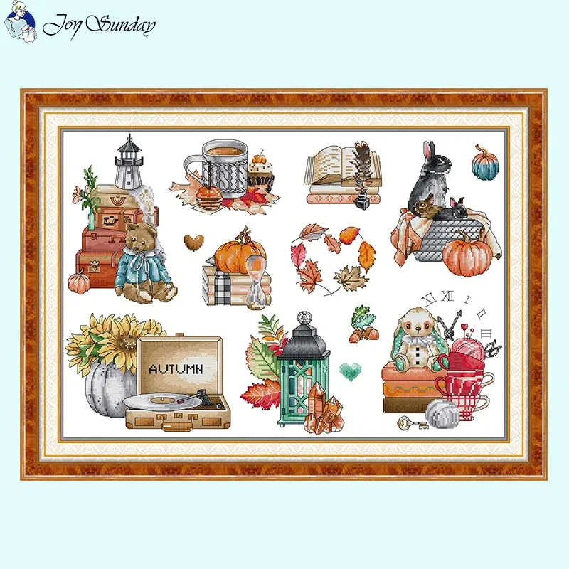 The Scent of Autumn Cross Stitch Kits - Fall Patterns on Stamped Canvas for Handmade Embroidery
