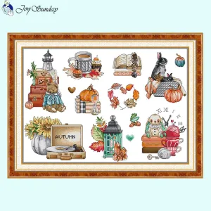The Scent of Autumn Cross Stitch Kits - Fall Patterns on Stamped Canvas for Handmade Embroidery