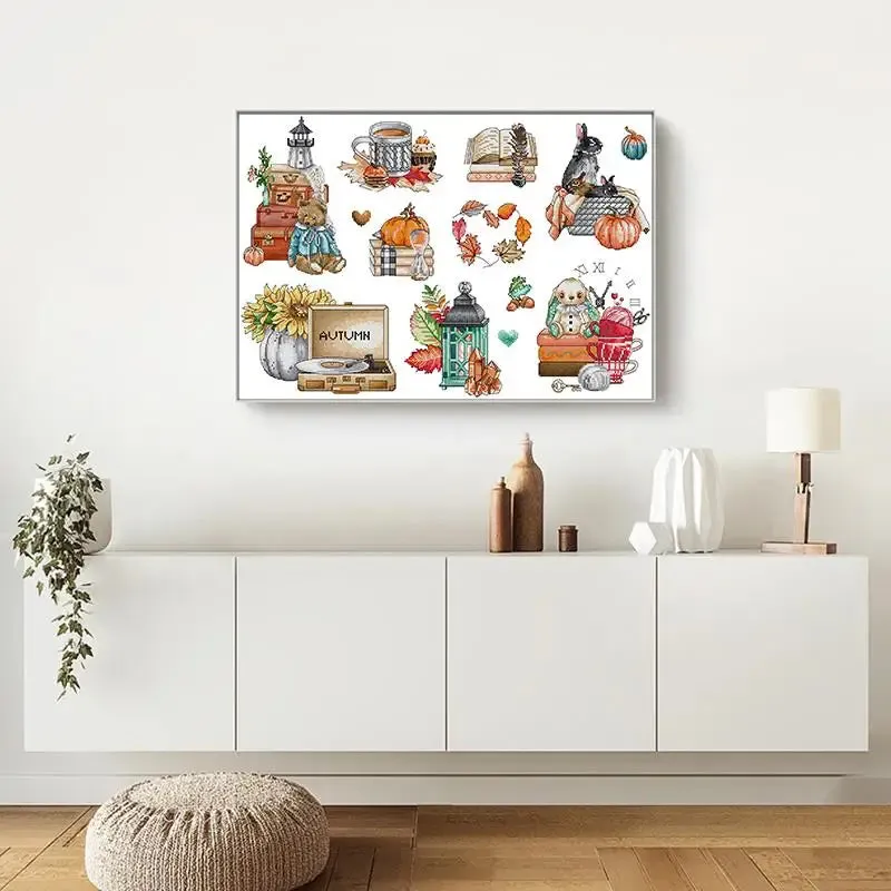 The Scent of Autumn Cross Stitch Kits - Fall Patterns on Stamped Canvas for Handmade Embroidery