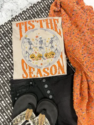 Tis The Season Dancing Skeletons Tan Tee