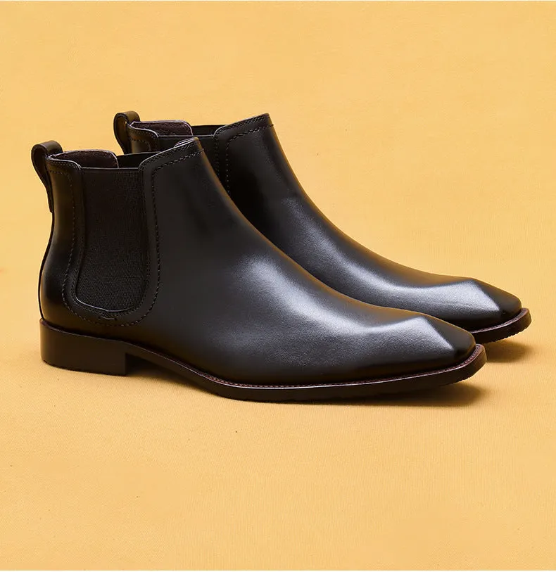 Top Layer Cowhide Men's Leather Shoes Chelsea Boots Men's Authentic Leather British Style Pointed Toe Business Formal Wear High-Top Leather Shoes Men's Boots68893
