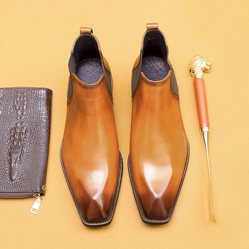 Top Layer Cowhide Men's Leather Shoes Chelsea Boots Men's Authentic Leather British Style Pointed Toe Business Formal Wear High-Top Leather Shoes Men's Boots68893