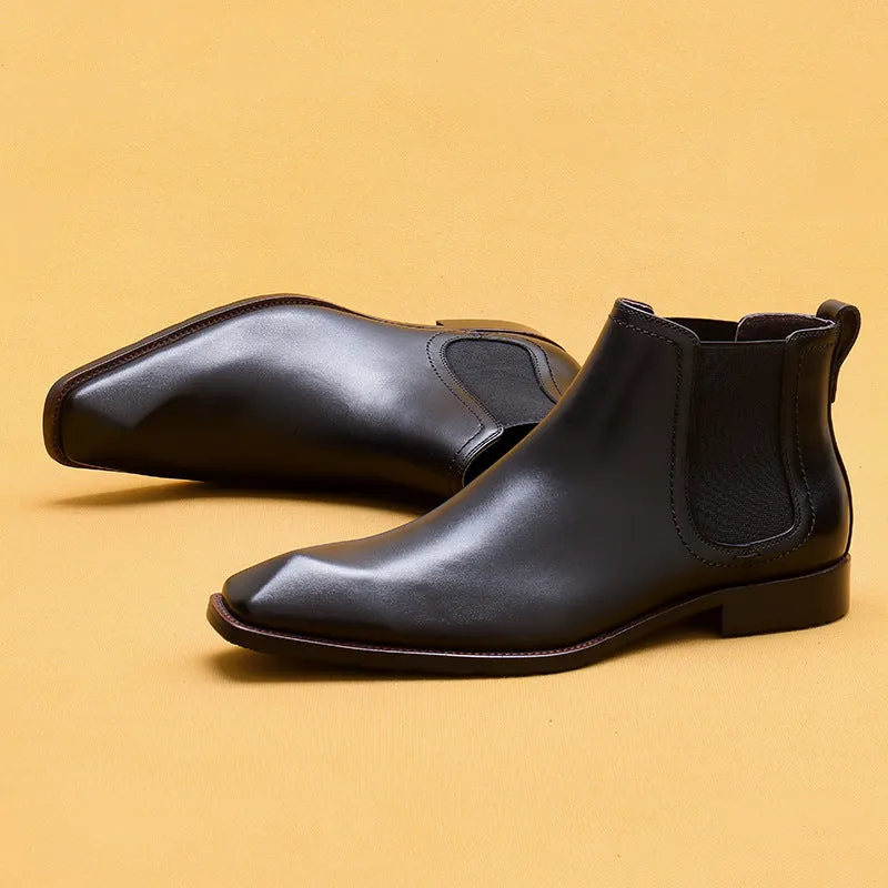 Top Layer Cowhide Men's Leather Shoes Chelsea Boots Men's Authentic Leather British Style Pointed Toe Business Formal Wear High-Top Leather Shoes Men's Boots68893
