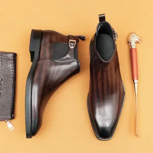 Top Layer Cowhide Men's Leather Shoes Chelsea Boots Men's Leather Brushed Retro Style Pointed Toe Business Formal Wear High-Top Men's Boots89617