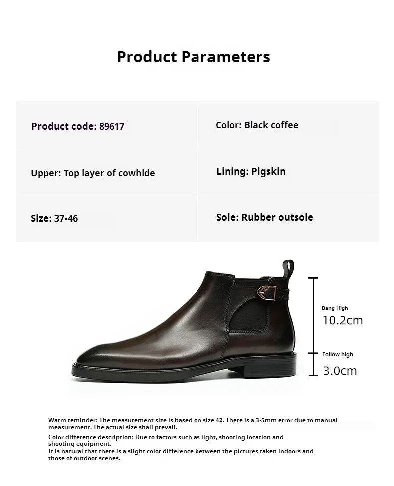 Top Layer Cowhide Men's Leather Shoes Chelsea Boots Men's Leather Brushed Retro Style Pointed Toe Business Formal Wear High-Top Men's Boots89617