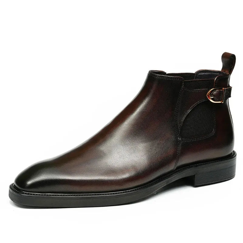 Top Layer Cowhide Men's Leather Shoes Chelsea Boots Men's Leather Brushed Retro Style Pointed Toe Business Formal Wear High-Top Men's Boots89617