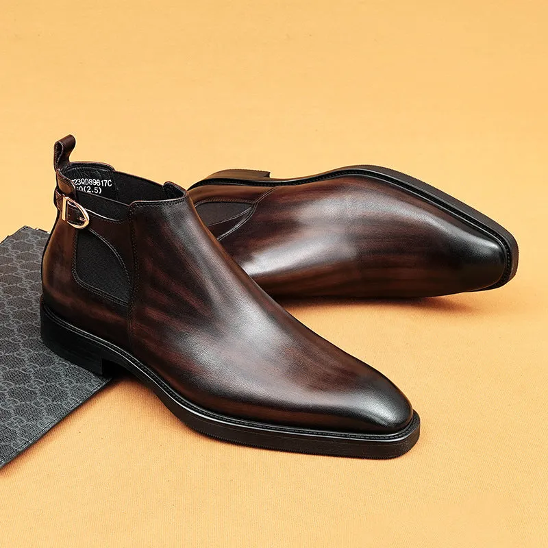 Top Layer Cowhide Men's Leather Shoes Chelsea Boots Men's Leather Brushed Retro Style Pointed Toe Business Formal Wear High-Top Men's Boots89617