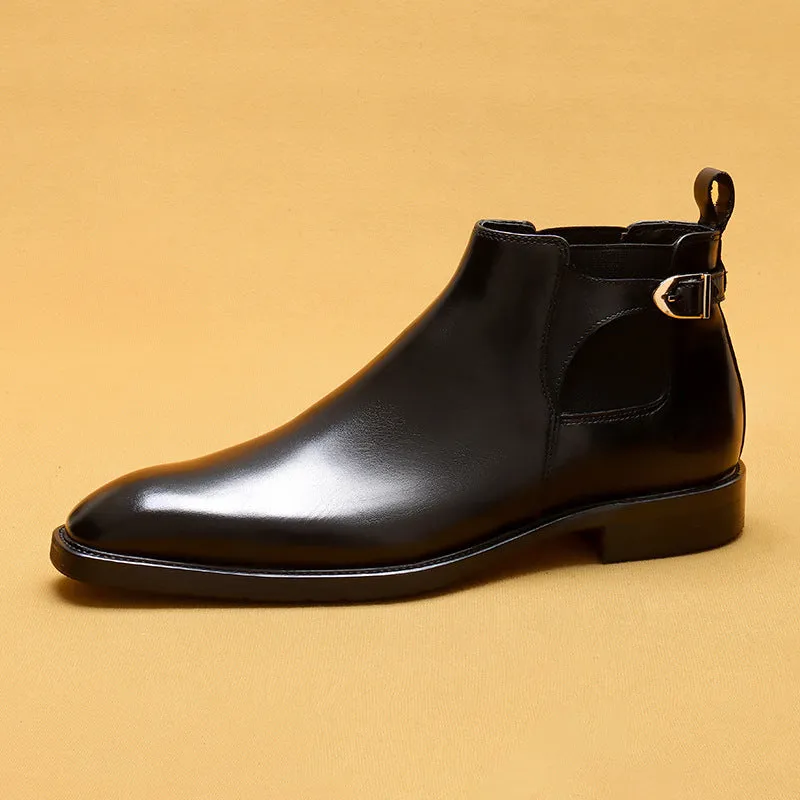 Top Layer Cowhide Men's Leather Shoes Chelsea Boots Men's Leather Brushed Retro Style Pointed Toe Business Formal Wear High-Top Men's Boots89617