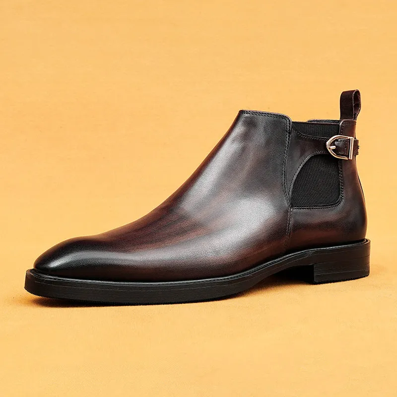 Top Layer Cowhide Men's Leather Shoes Chelsea Boots Men's Leather Brushed Retro Style Pointed Toe Business Formal Wear High-Top Men's Boots89617