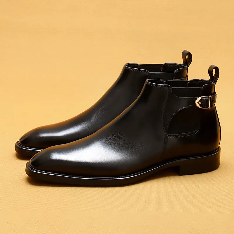 Top Layer Cowhide Men's Leather Shoes Chelsea Boots Men's Leather Brushed Retro Style Pointed Toe Business Formal Wear High-Top Men's Boots89617