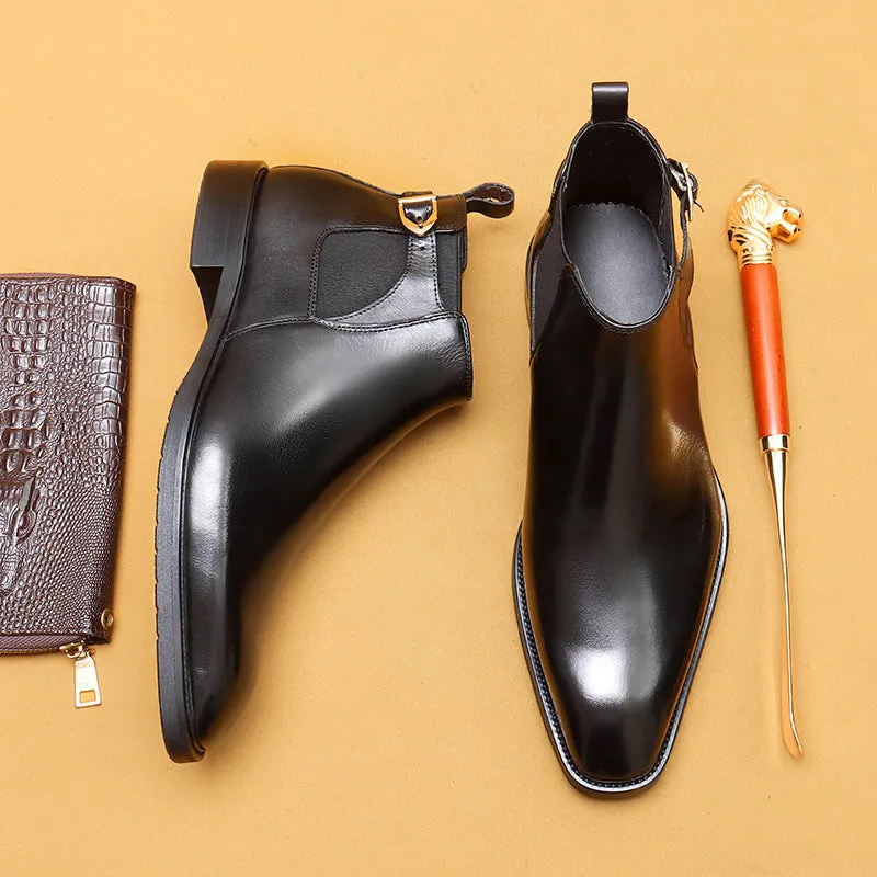 Top Layer Cowhide Men's Leather Shoes Chelsea Boots Men's Leather Brushed Retro Style Pointed Toe Business Formal Wear High-Top Men's Boots89617