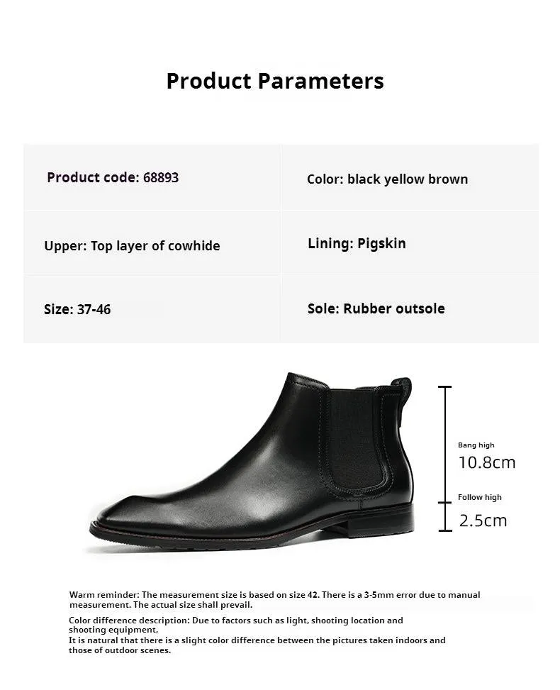 Top Layer Cowhide Men's Leather Shoes Winter Fleece-lined Chelsea Boots Men Authentic Leather British Style Pointed Toe Business Formal Wear High-Top Leather Shoes68893