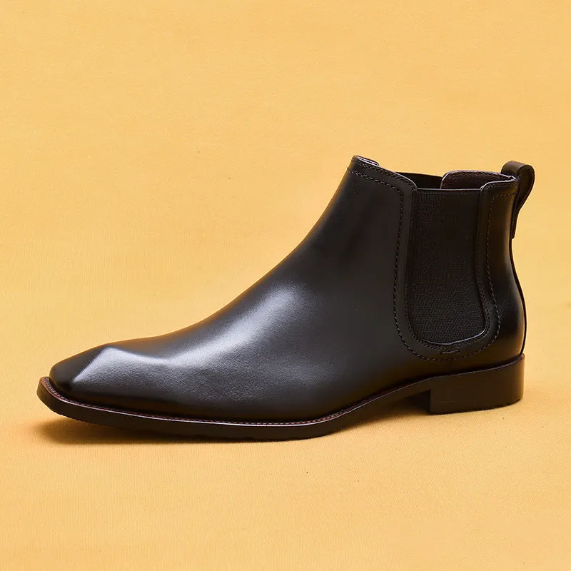 Top Layer Cowhide Men's Leather Shoes Winter Fleece-lined Chelsea Boots Men Authentic Leather British Style Pointed Toe Business Formal Wear High-Top Leather Shoes68893