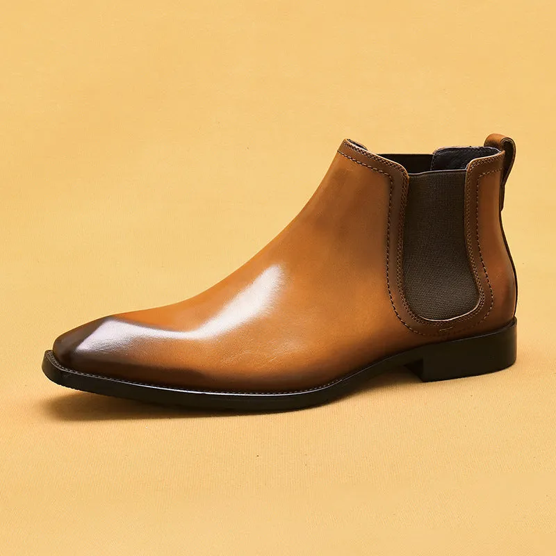 Top Layer Cowhide Men's Leather Shoes Winter Fleece-lined Chelsea Boots Men Authentic Leather British Style Pointed Toe Business Formal Wear High-Top Leather Shoes68893