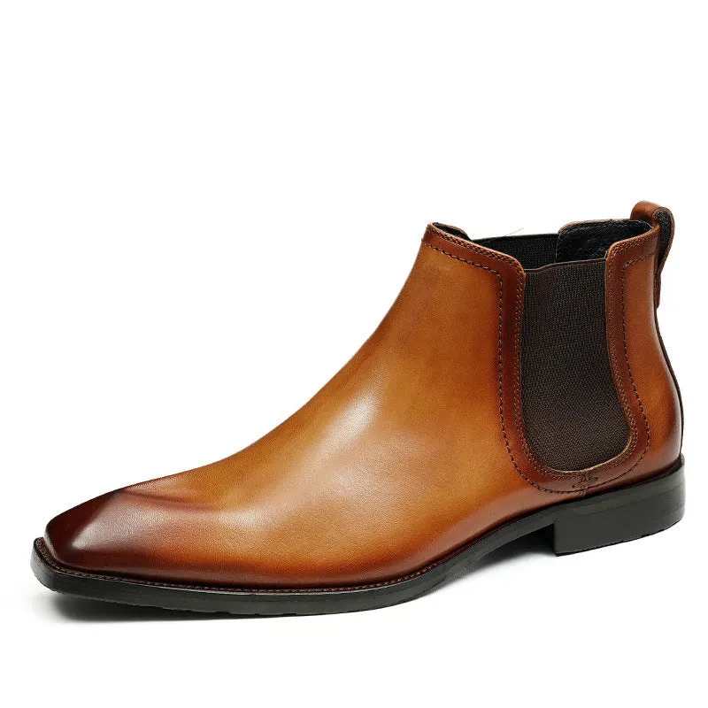 Top Layer Cowhide Men's Leather Shoes Winter Fleece-lined Chelsea Boots Men Authentic Leather British Style Pointed Toe Business Formal Wear High-Top Leather Shoes68893