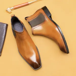 Top Layer Cowhide Men's Leather Shoes Winter Fleece-lined Chelsea Boots Men Authentic Leather British Style Pointed Toe Business Formal Wear High-Top Leather Shoes68893