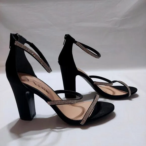 TOUCH OF NINA BLACK SPARKLY STRAP OPEN TOE 4&quot; HEEL‎ SIZE 7M