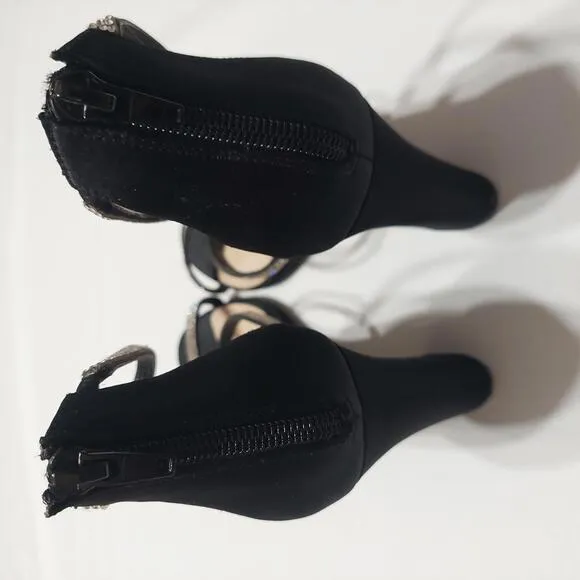 TOUCH OF NINA BLACK SPARKLY STRAP OPEN TOE 4&quot; HEEL‎ SIZE 7M