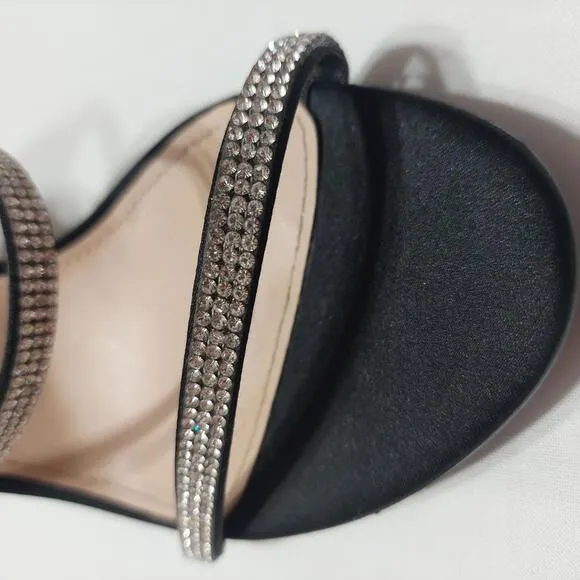 TOUCH OF NINA BLACK SPARKLY STRAP OPEN TOE 4&quot; HEEL‎ SIZE 7M