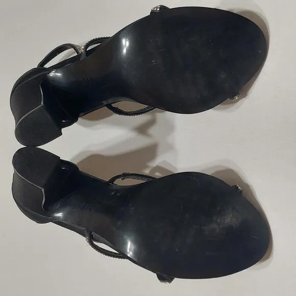 TOUCH OF NINA BLACK SPARKLY STRAP OPEN TOE 4&quot; HEEL‎ SIZE 7M